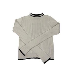 Aeropostale Ribbed Sweater Cream Black Trim‎ Cropped Preppy Minimalist Size L